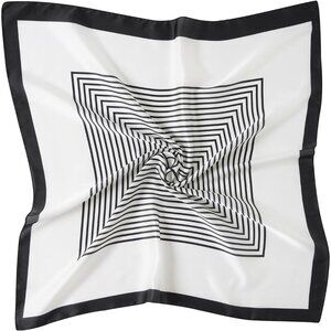 Women White Stripe Headscarf Satin Bandana Pattern Polyester Breathable Scarves